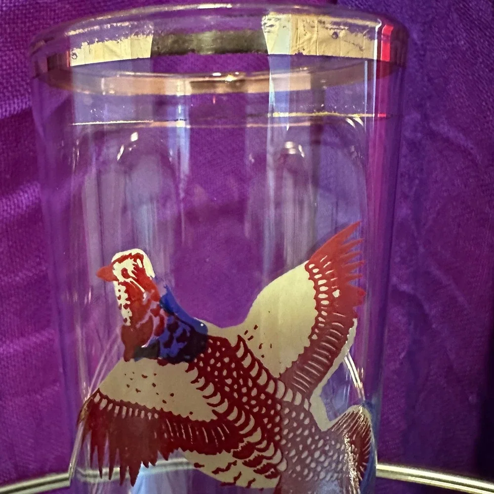Vintage 1950s–1960s Pheasant Highball Glasses‎ Set of 2 Mid Century Fall Barware